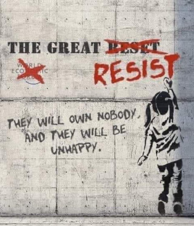 The Great Resist — Banksy-style street art opposing CBDC surveillance and central bank digital currency control over decentralized cryptocurrency